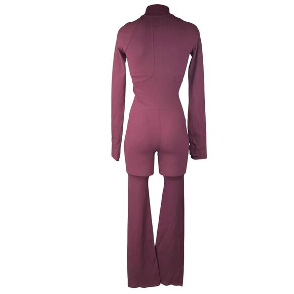 Athleta Alicia Keys Goddess Red Rib Long Sleeve Zip Up Bodysuit Jumpsuit XXS - Picture 4 of 11